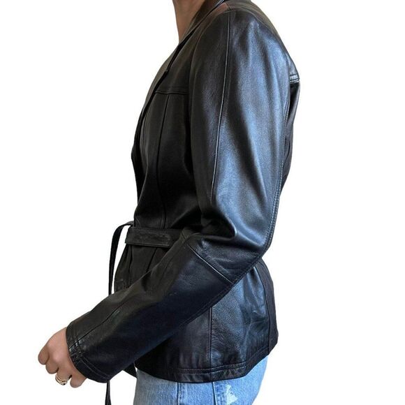 Vintage Womens 90s Wilsons Leather Black Minimalist Matrix Blazer Jacket Sz XL - Picture 3 of 8